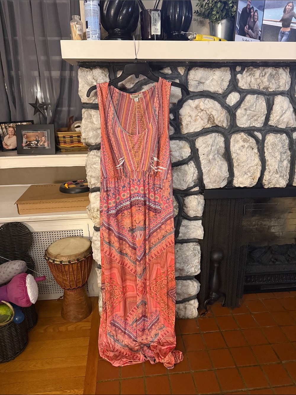 ONE WORLD Coral & Pink Printed Maxi Dress